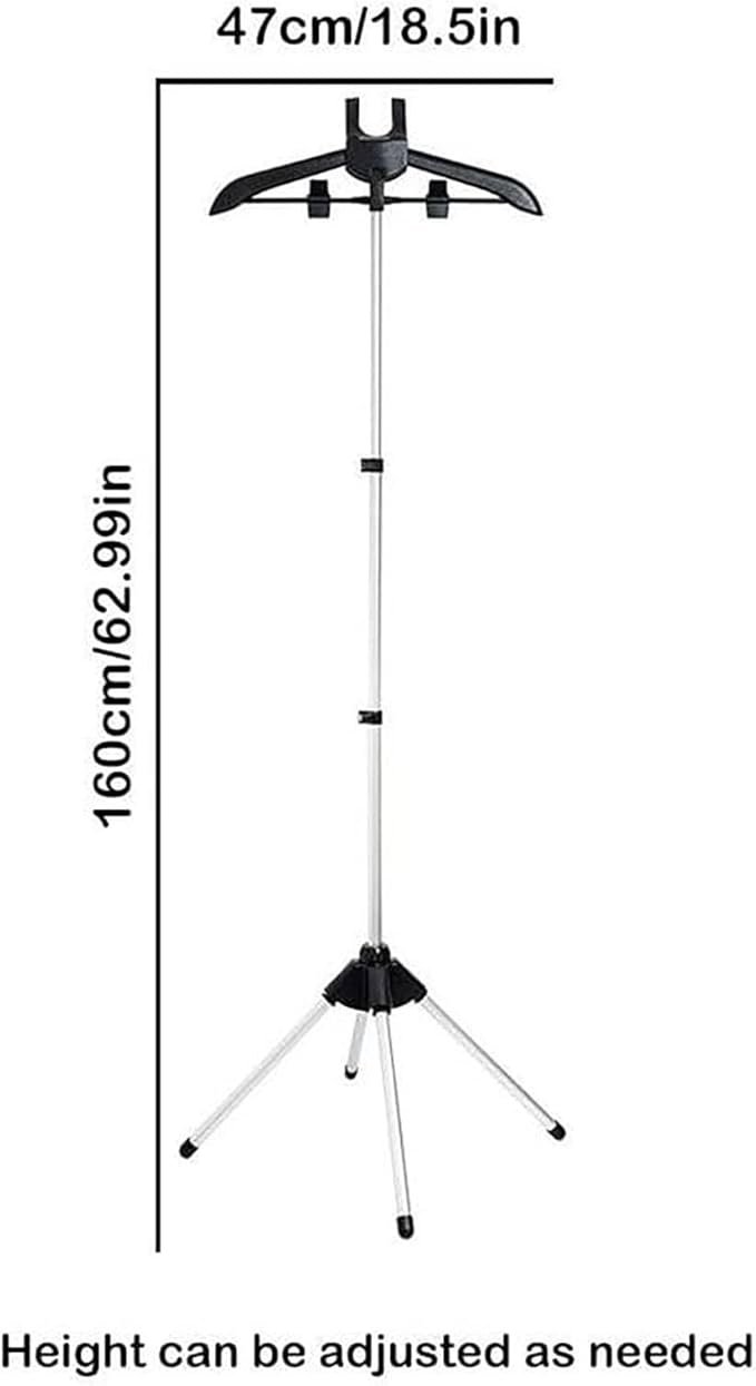 Muestra un percha para plancha vertical portátil, uno de los accesorios para planchas verticales