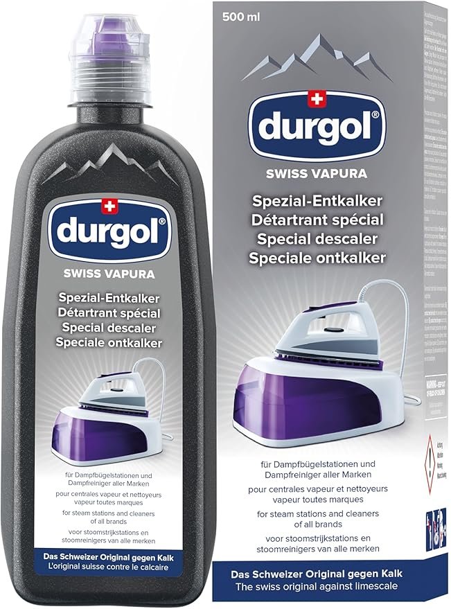 Muestra un producto líquido descalcificador para planchas verticales y planchas en general