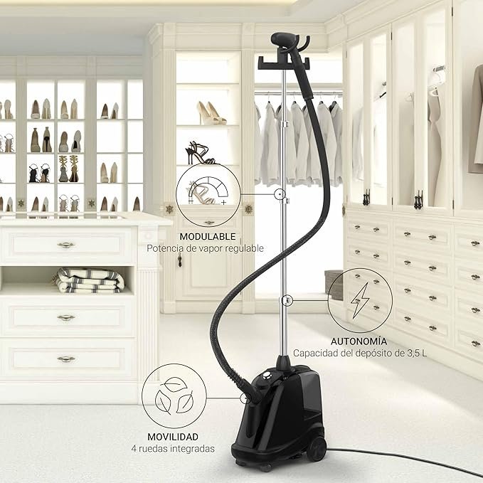 Muestra el centro de planchado vertical profesional SteamOne T2000B 